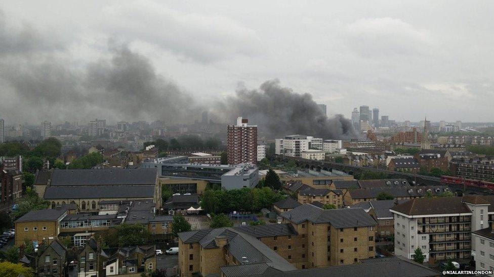 Smoke from the fire spreads across London