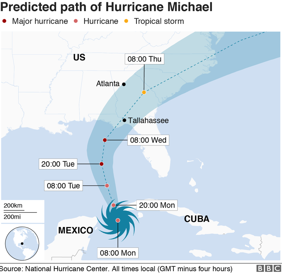 a map of the hurricane's potential path