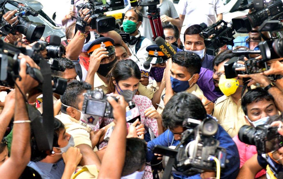 Rhea Chakraborty reached NCB office from her residence at Juhu Tara road, on September 6, 2020 in Mumbai, India.