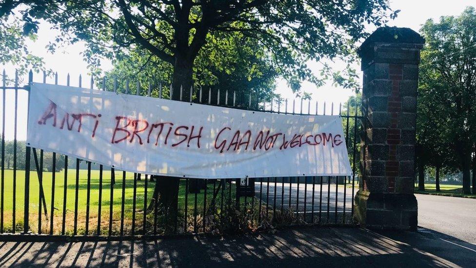 A banner at the entrance to Grove Playing Fields