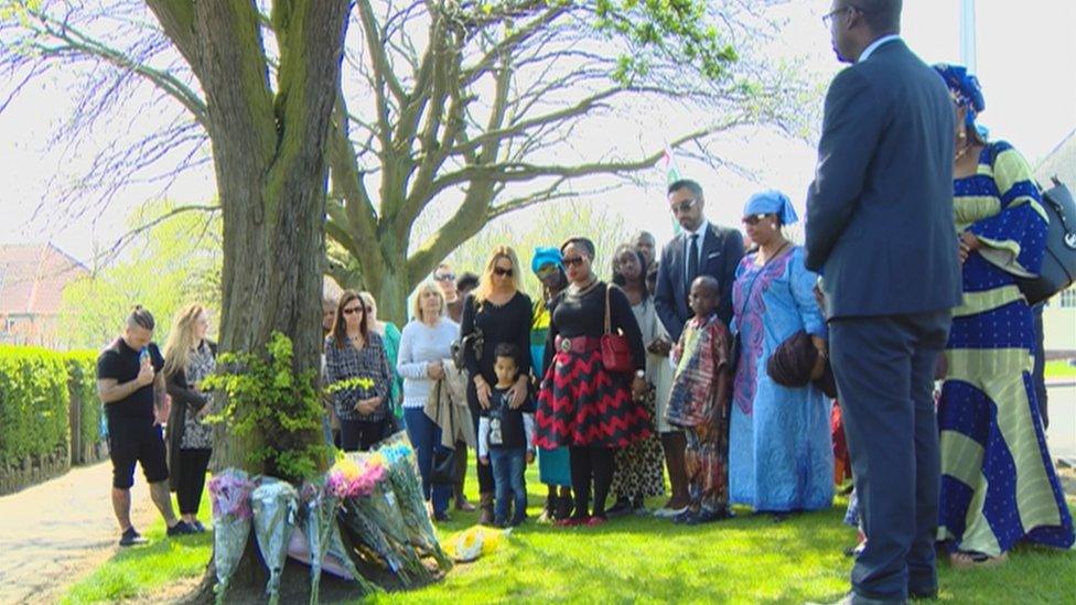 Relatives of Sheku Bayoh at a memorial service