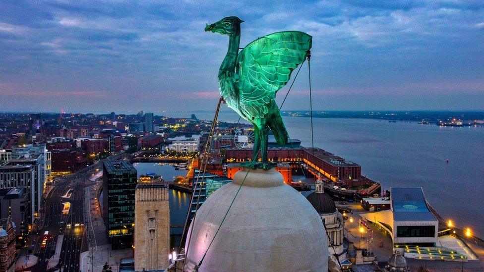 Top of the Royal Liver Building in Liverpool