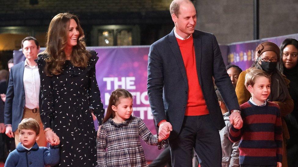 The Duke and Duchess of Cambridge and their children, Prince Louis, Princess Charlotte and Prince George