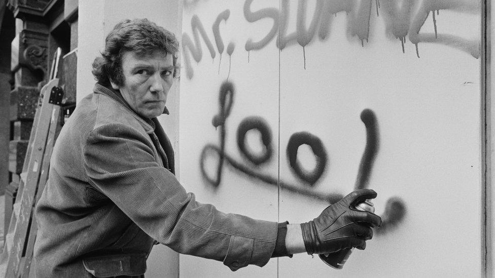 Albert Finney with spray can March, 1975