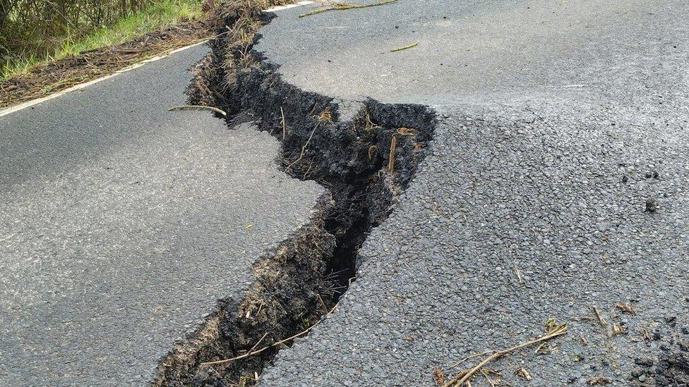 Large crack in road