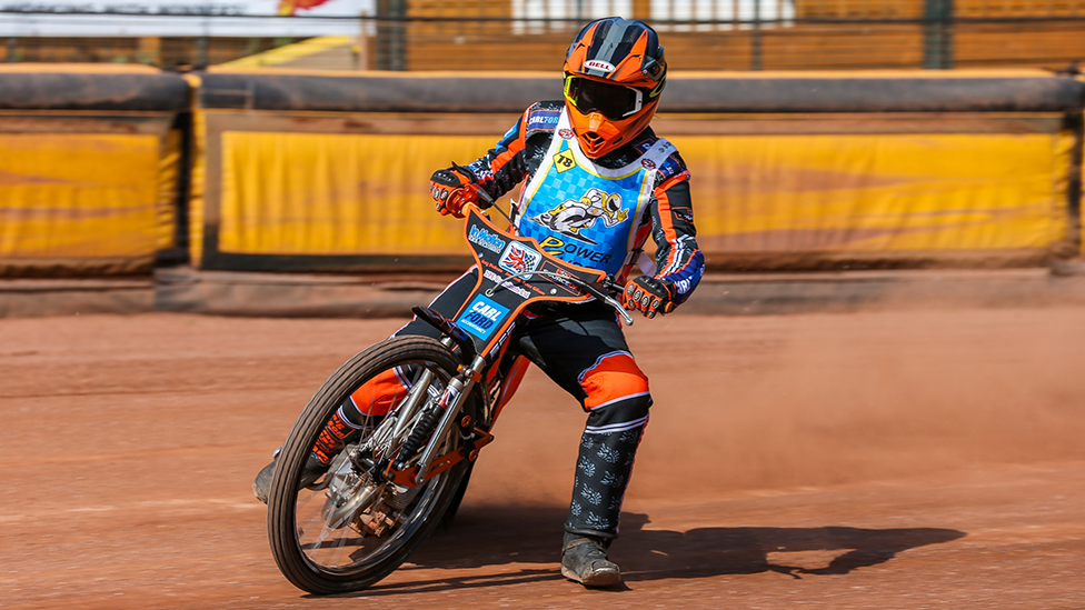 Francesca Wright riding speedway bike