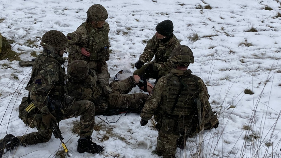 The training session included how to dress wounds for injured soldiers