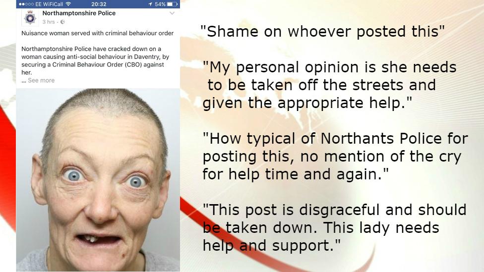 Northamptonshire Police's Facebook Post with comments alongside