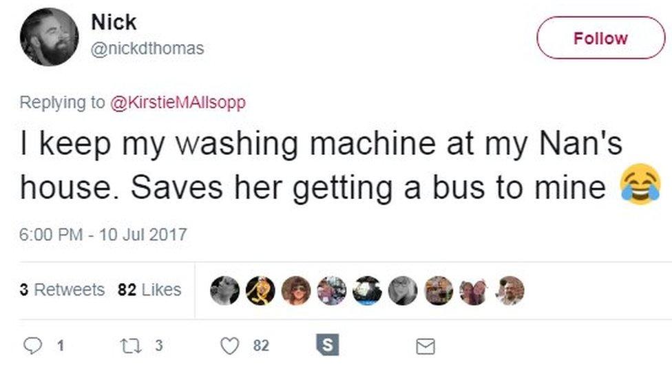 Nick on Twitter: "I keep my washing machine at my Nan's house. Saves her getting a bus to mine"