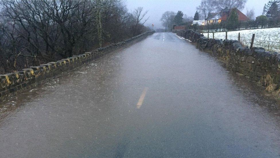 Flooded street near Hebden Bridge