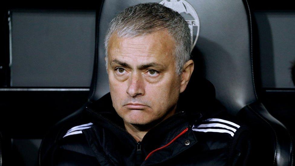 coach Jose Mourinho of Manchester United during the UEFA Champions League match between Valencia v Manchester United at the Estadio de Mestalla on December 12, 2018 in Valencia Spain