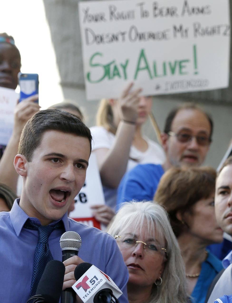 Cameron Kasky outside the court in Florida where the shooter was appearing