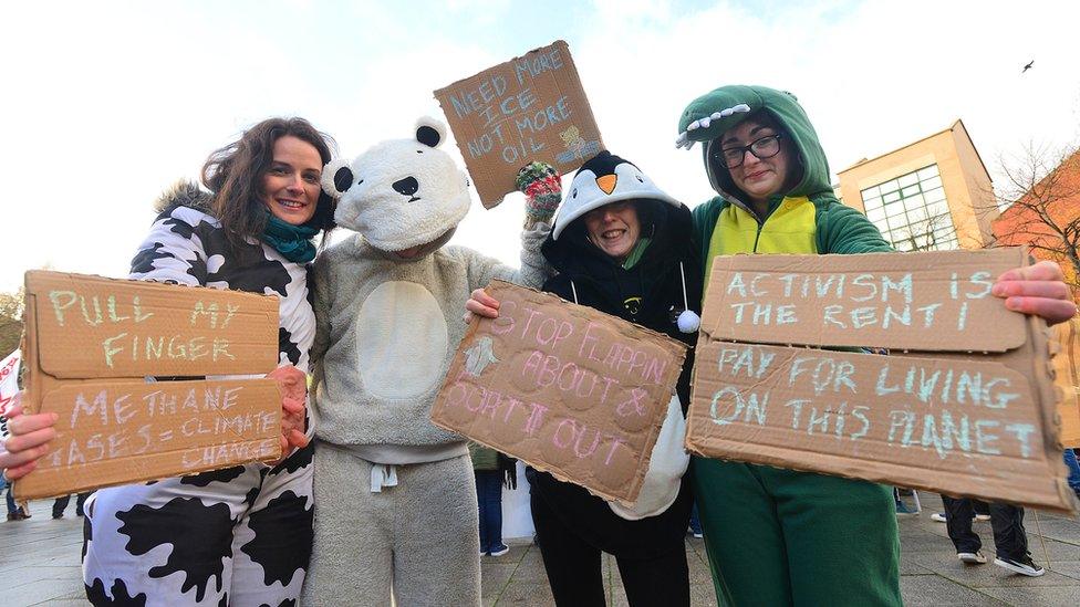 Demonstrators at the climate change rally in Belfast