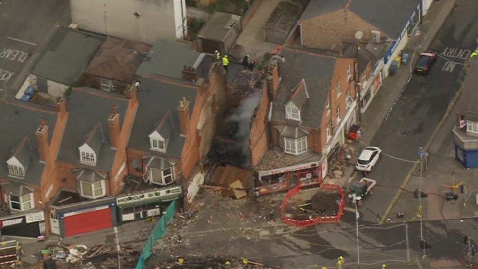 Aerial view of the flattened building