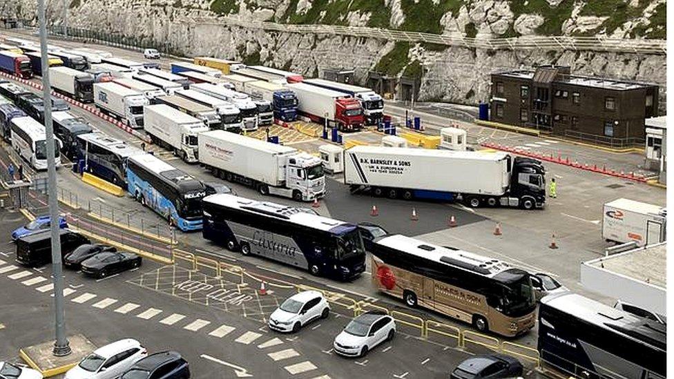 Coaches and lorries at the Port of Dover