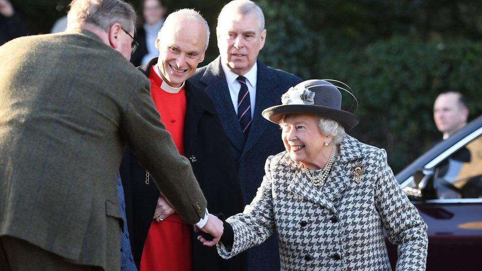 The Queen arriving at St Mary the Virgin, Hillington, Norfolk