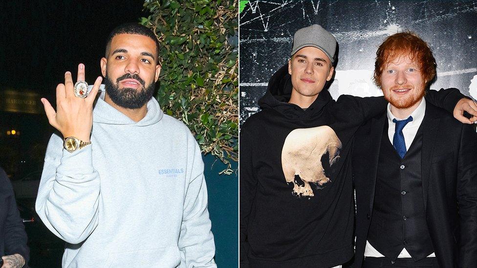 Drake, Justin bieber and Ed Sheeran