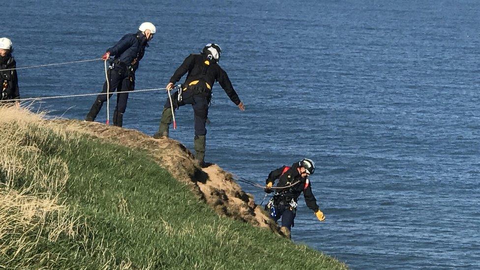 Abseilers at Bempton Cliffs