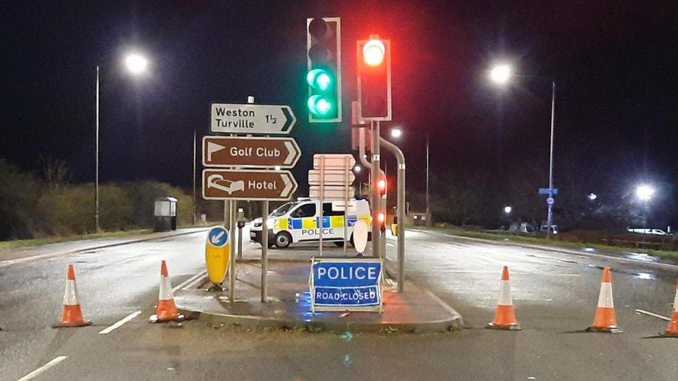 Cones and a police van blocking the A41