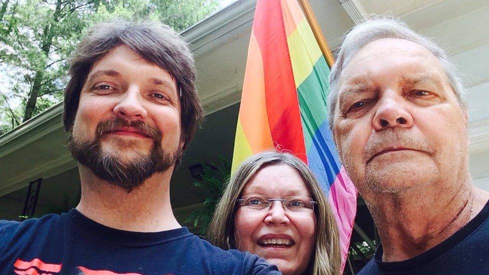 Bryan Urbsaitis with mother Janice and his father before leaving for South Africa