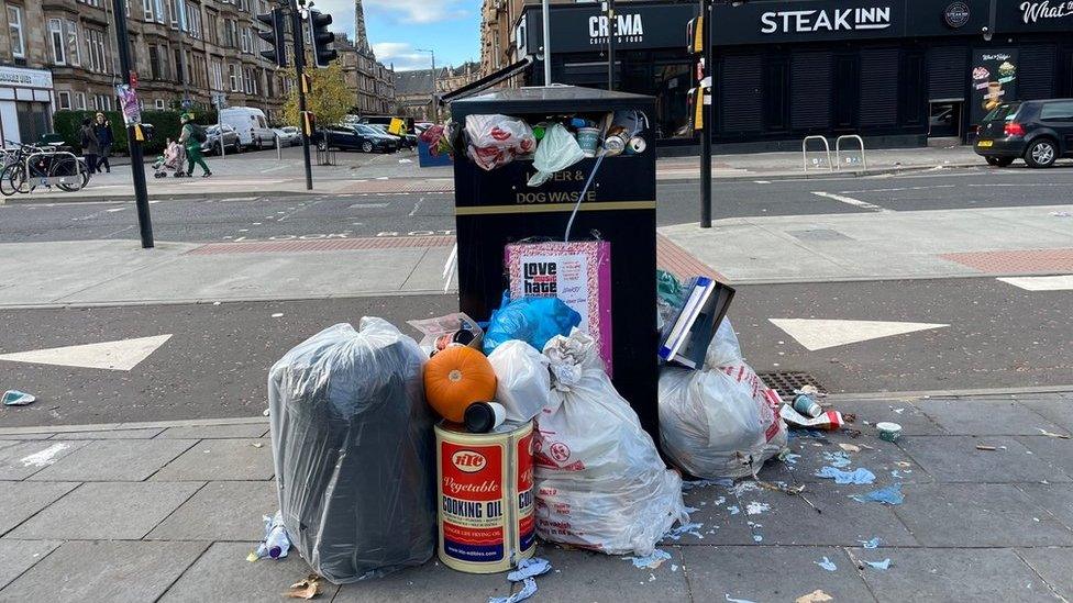 Street bins were overflowing on Victoria Road