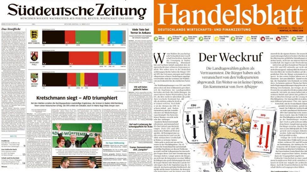 Front pages of Sueddeutsche Zeitung (l) and Handelsblatt (r)