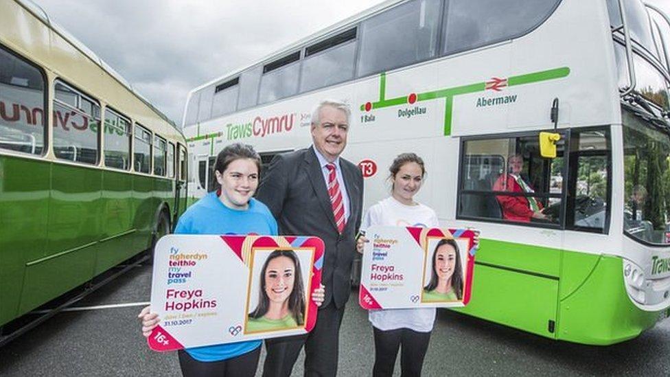 Carwyn Jones with Charlotte Wilson Davies and Amelia Evans