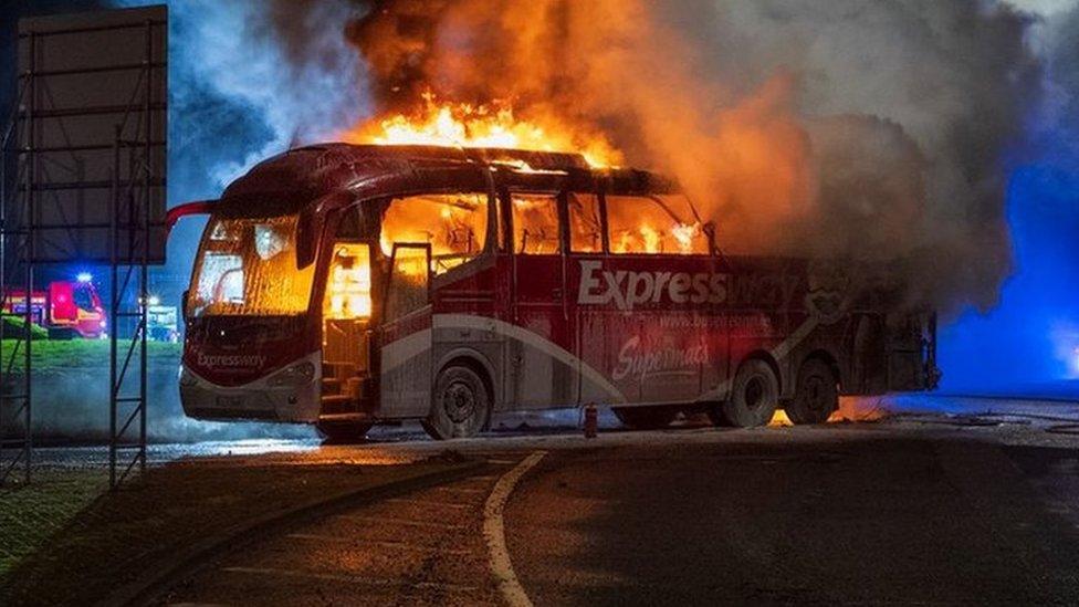 The bus went on fire outside Letterkenny on Thursday evening