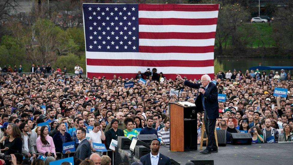 Bernie Sanders speaks to supporters in Texas