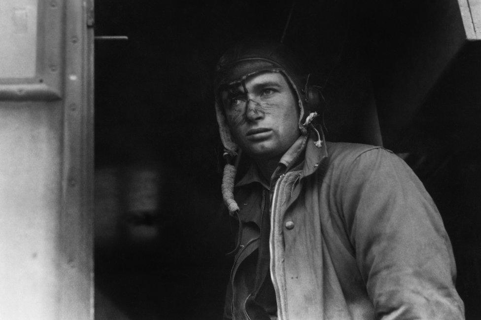 Staff Sergeant Jason Smart of the 350th Bomb Group, immediately after a mission, August 1943