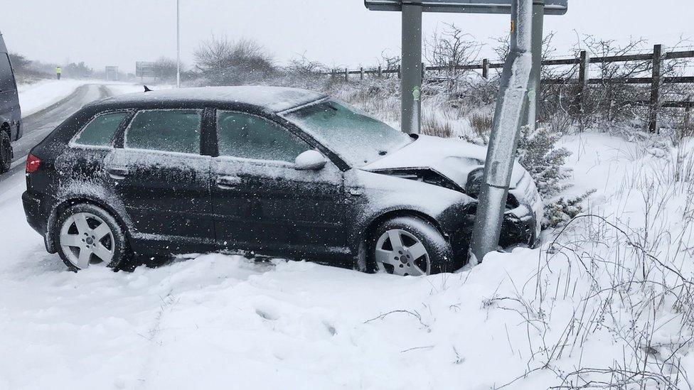 Crashed car on A30 slip road near Okehampton on 18 March 2018