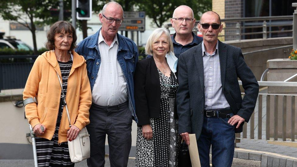 Family members of Bloody Sunday victim James Wray (left to right) - Margaret, John, Doreen, family solicitor Greg McCartney and Liam Wray