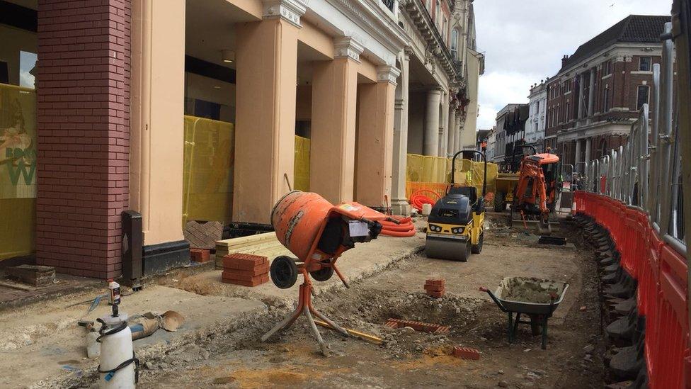 Cornhill redevelopment work outside Debenham's, Ipswich