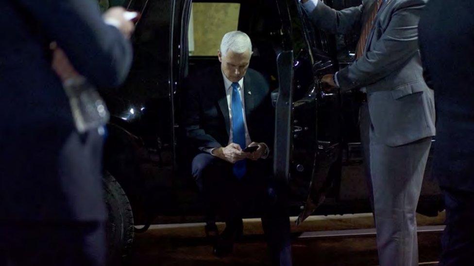 Vice-President Mike Pence retreats to a loading dock at the Capitol during the riot