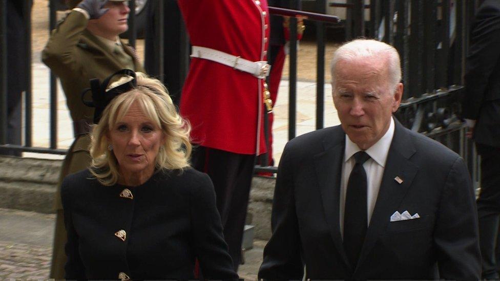 President Biden and Jill Biden arrive at Westminster Abbey