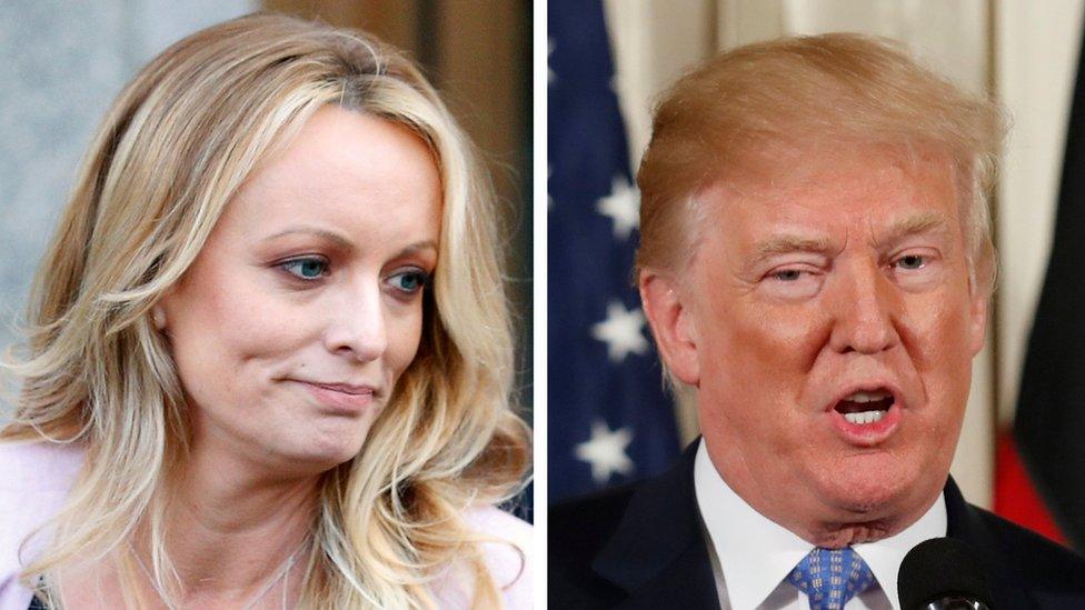 Stephanie Clifford, also known as Stormy Daniels, and US President Donald Trump, 30 April 2018