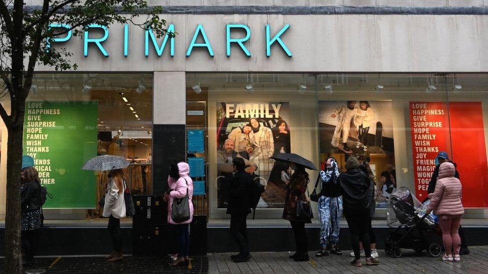 Shoppers queue outside Liverpool's Primark store