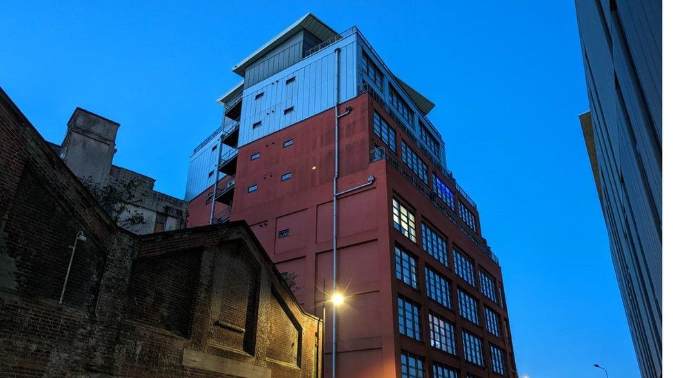 Aerial view of a modern block of flats