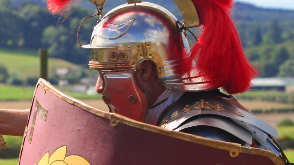 Stock image of a person dressed as a Roman soldier