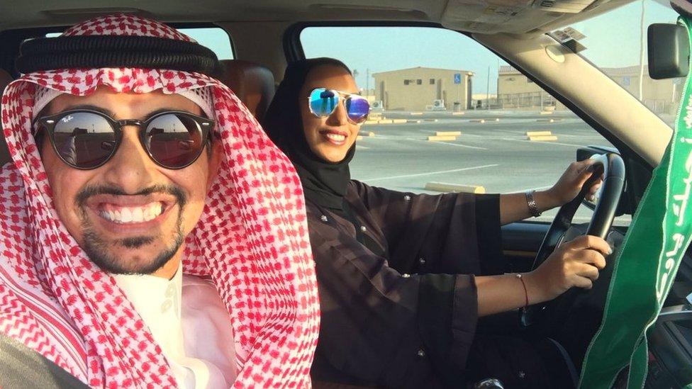 Faisal BaDughaish‏ and wife driving in a carpark