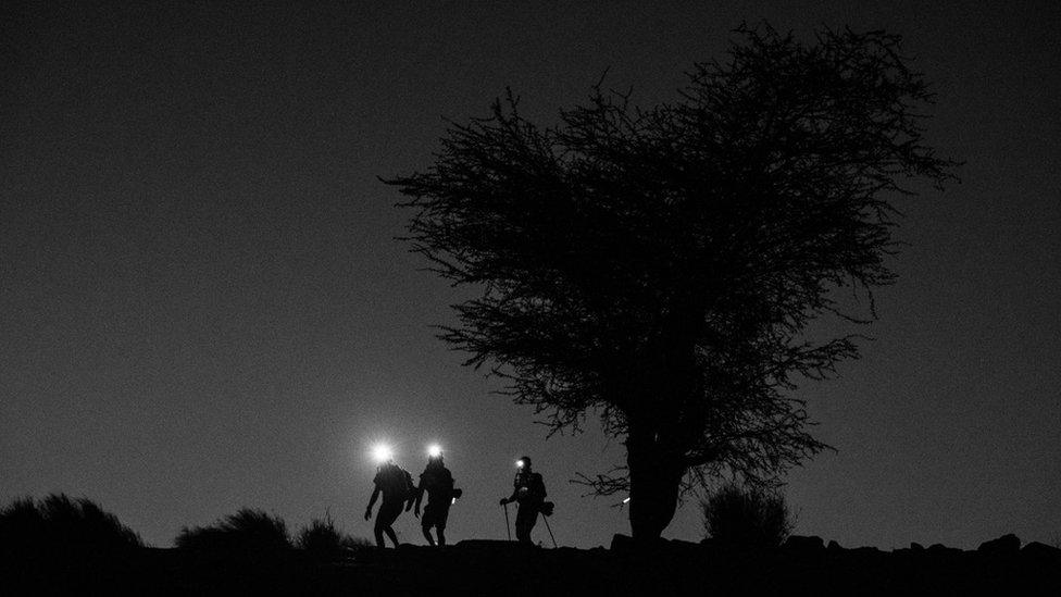 Sophie Raworth and her fellow runners starting running during the night