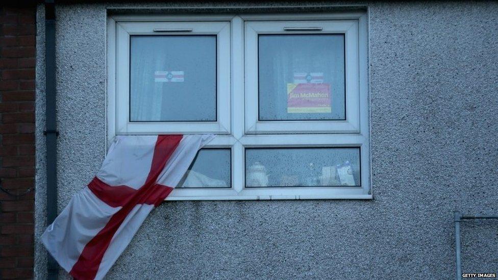 A poster supporting Labour candidate Jim McMahon in a window in Oldham