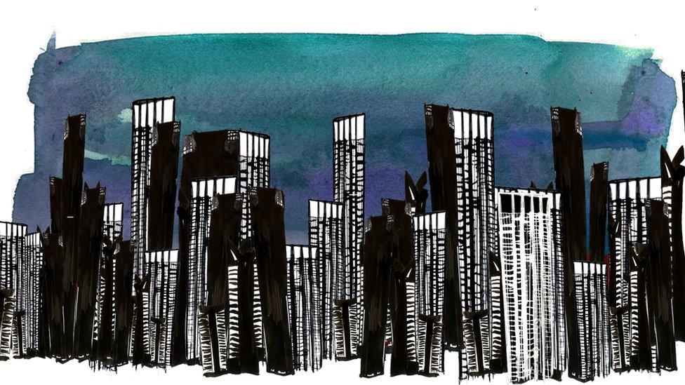 Illustration depicting a skyline of Sao Paulo