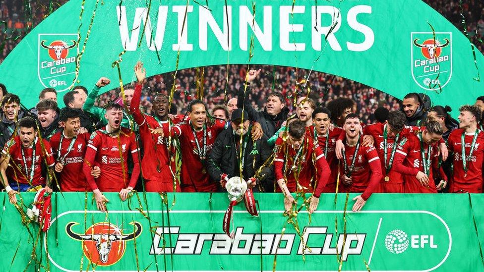 Klopp celebrating with the Carabao Cup