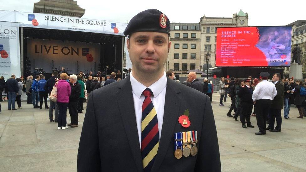 Veteran Kevin Russell wearing his war medals