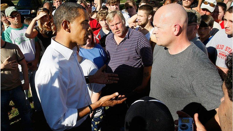 Obama speaking with Wurzelbacher