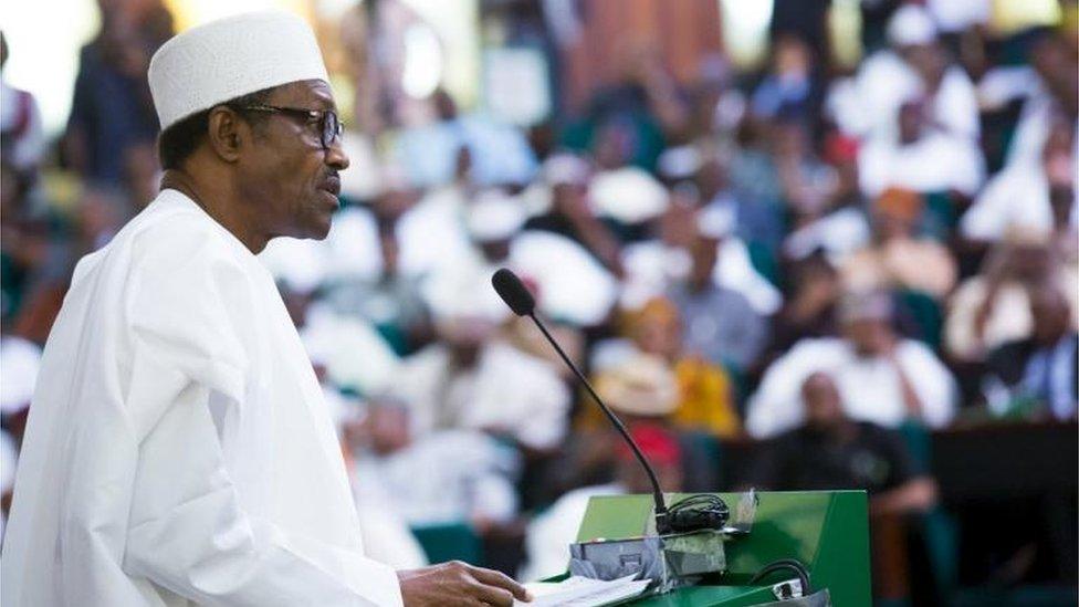 President Muhammadu Buhari delivers the 2016 budget at the National Assembly in Abuja, Nigeria