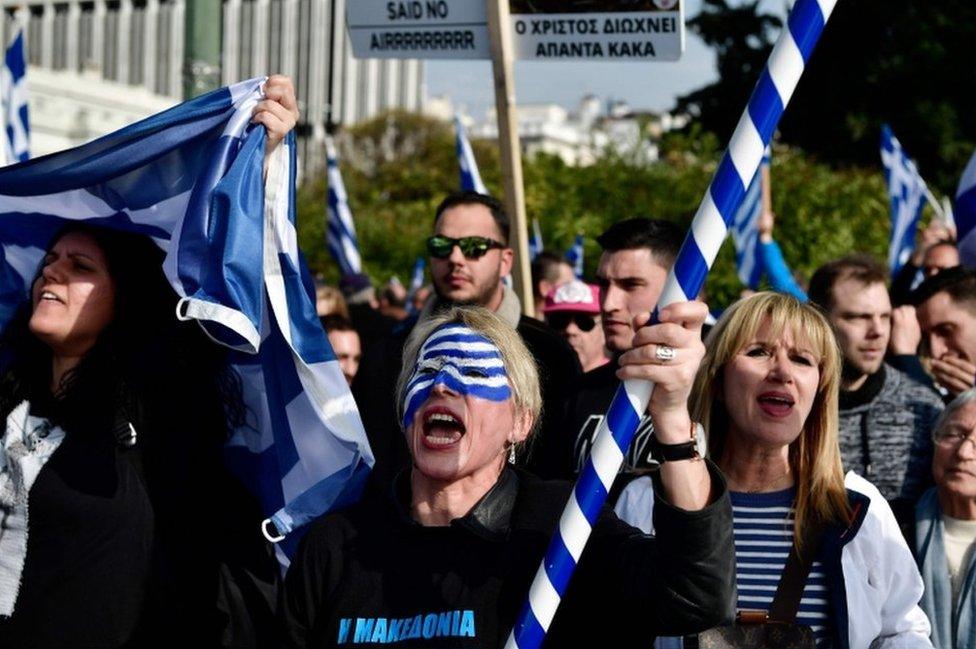 Protester in Greece against Macedonia's name