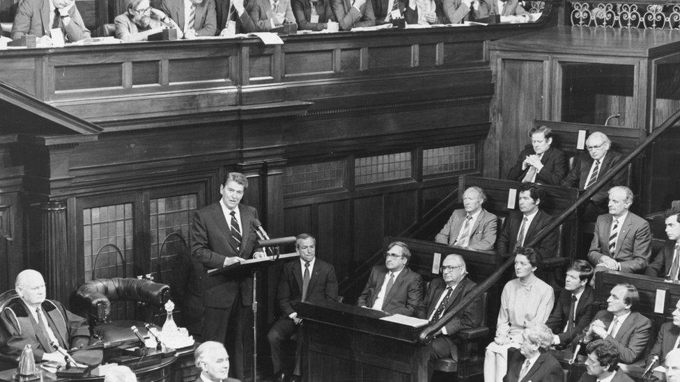 Reagan addressing Dail in Ireland