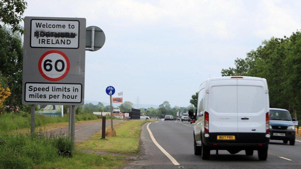 Traffic cross between Northern Ireland and the Irish Republic in County Donegal